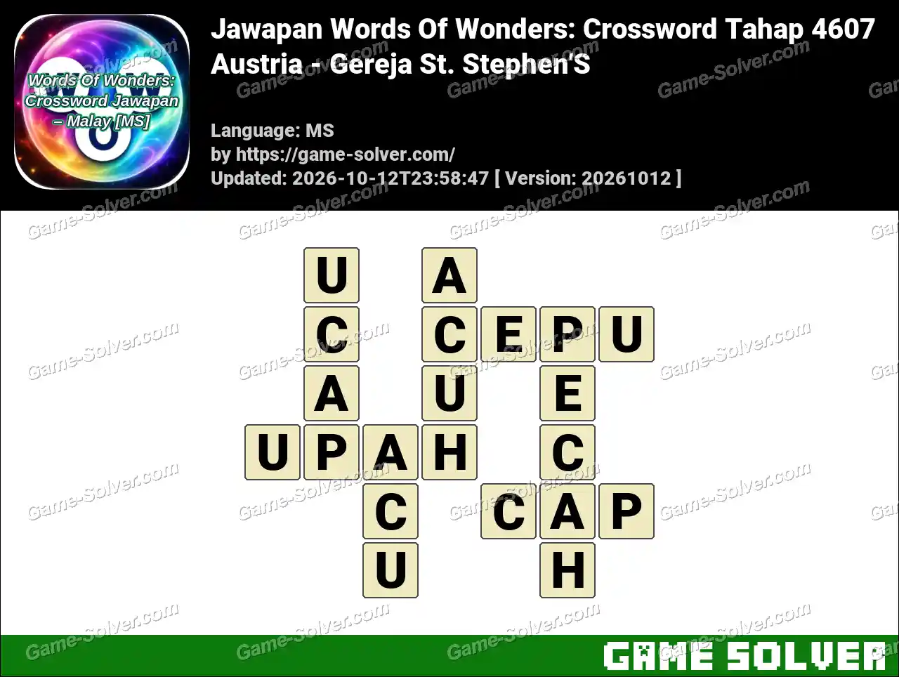 Jawapan Words Of Wonders: Crossword Tahap 4607 – Austria – Gereja St. Stephen’S